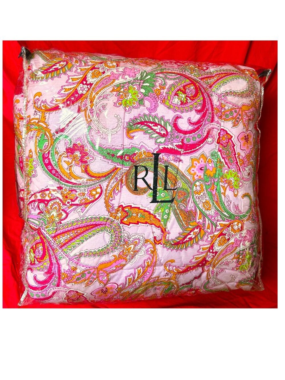 4pc~KING sz Comforter Set~vintage Ralph Lauren pink orange green paisley COTTON